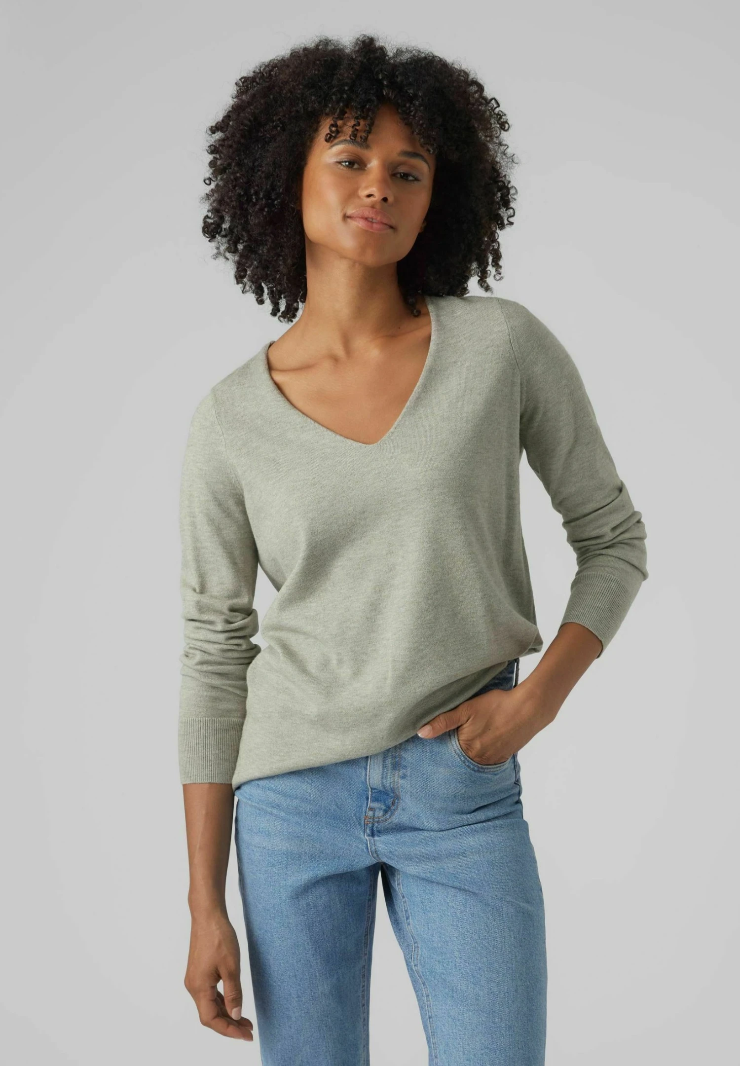 Vero Moda Pullover - Trui - Light Grey Melange 1 Vero Moda Pullover - Trui - Light Grey Melange