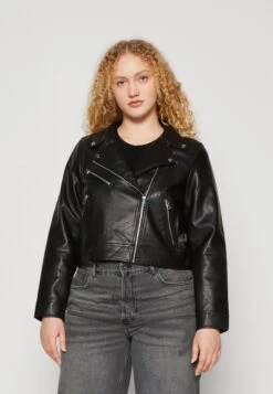 Vero Moda Curve Vmfine Heida Short Coated Jacket- Imitatieleren Jas - Black/Silver