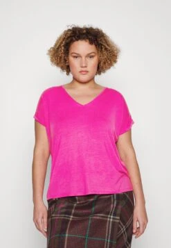 Vero Moda Curve Vmaya Ss V-Neck Vma Noos Curve - T-Shirt Basic - Pink Yarrow