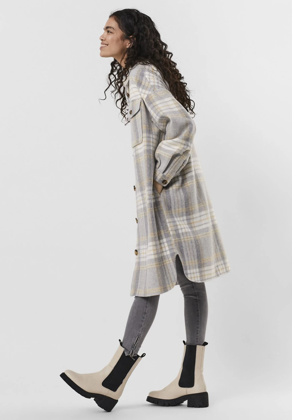 Vero Moda Vmnelly - Halflange Jas - Light Grey Melange 2 Vero Moda Vmnelly - Halflange Jas - Light Grey Melange - Afbeelding 2