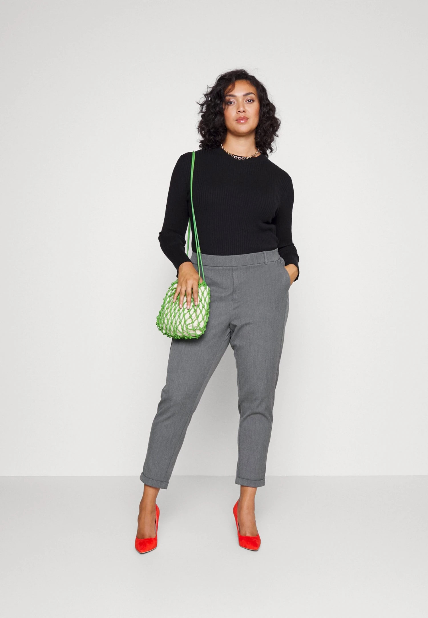 Vero Moda Curve Vmmaya Loose Solid Pant - Broek - Medium Grey Melange 2 Vero Moda Curve Vmmaya Loose Solid Pant - Broek - Medium Grey Melange - Afbeelding 2