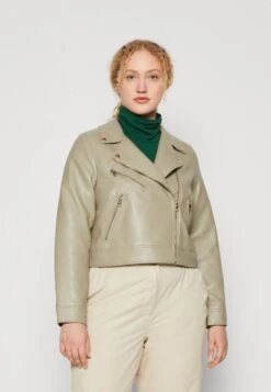 Vero Moda Curve Vmfine Heida Short Coated Jacket- Imitatieleren Jas - Laurel Oak/Gold