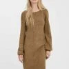 Vero Moda Lange Ballonärmel Und U-Boot-Ausschnitt - Gebreide Jurk - Sepia Tint