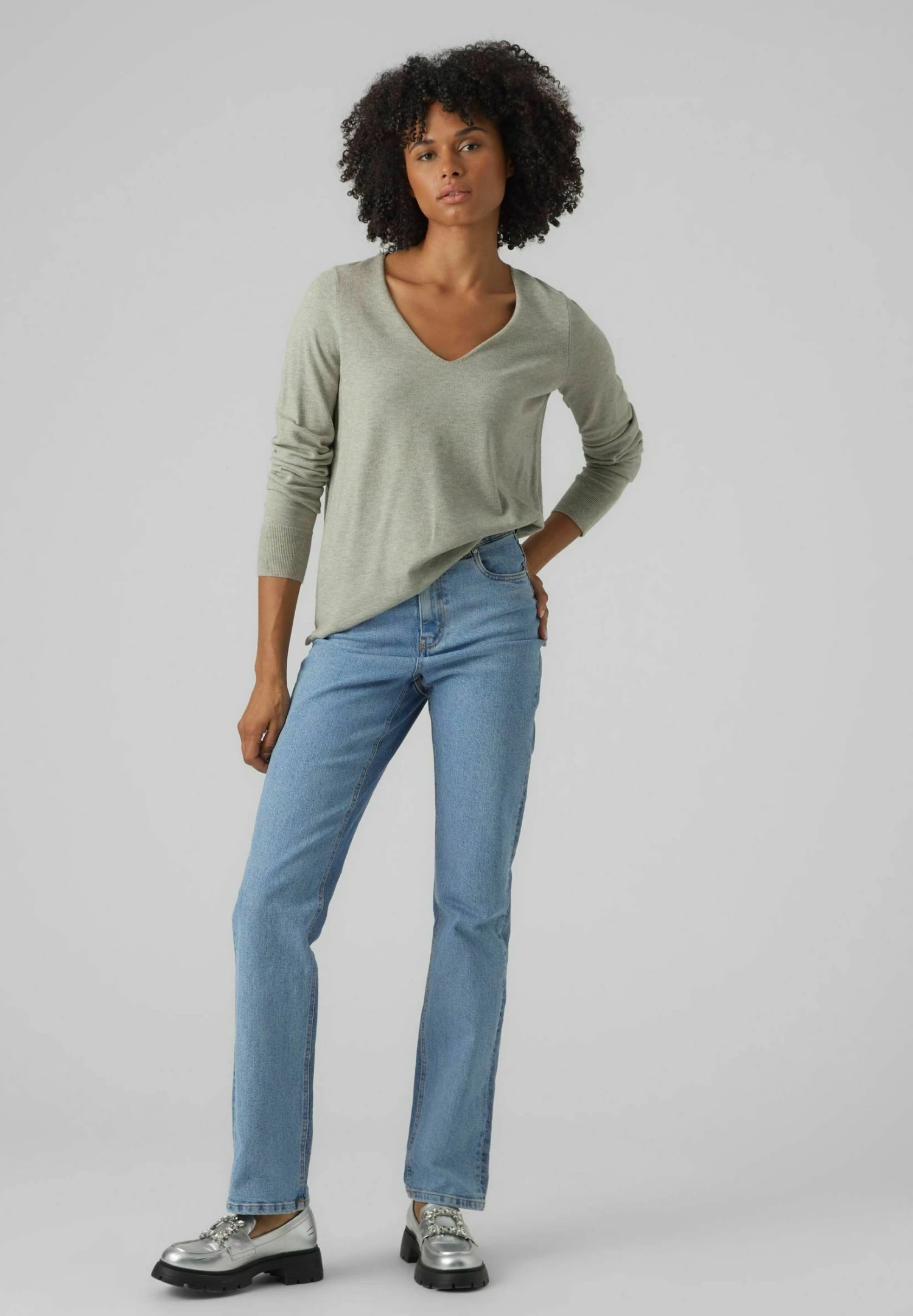 Vero Moda Pullover - Trui - Light Grey Melange 2 Vero Moda Pullover - Trui - Light Grey Melange - Afbeelding 2