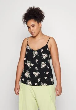 Vero Moda Curve Vmeasy Singlet V Neck- Top - Black/Sandy