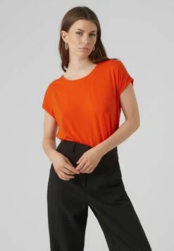 Vero Moda Vmava Plain Ss Gajrs Noos - T-Shirt Basic - Tangerine Tango