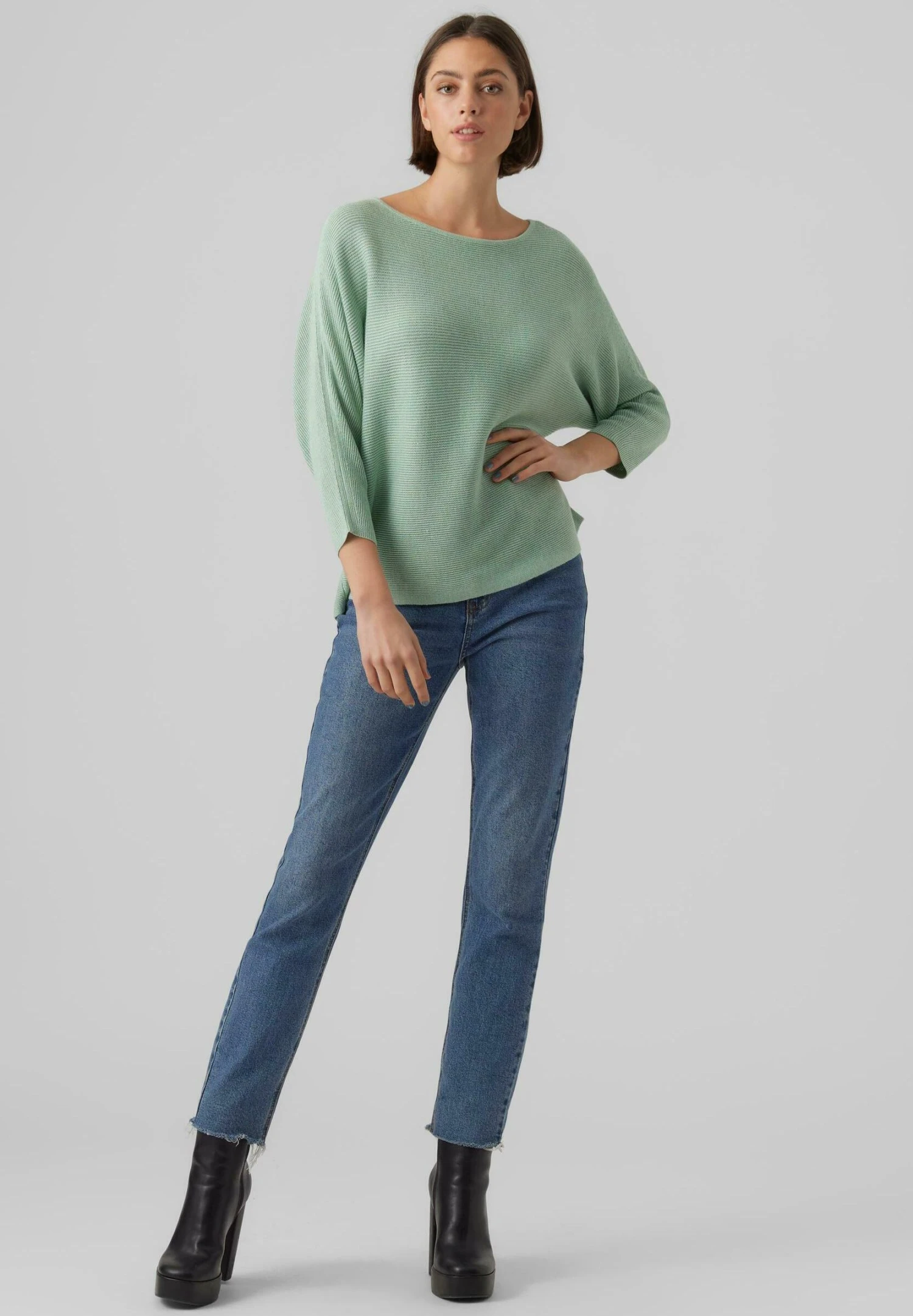 Vero Moda Nora 3/4 Boatneck Noos - Trui - Silt Green 2 Vero Moda Nora 3/4 Boatneck Noos - Trui - Silt Green - Afbeelding 2
